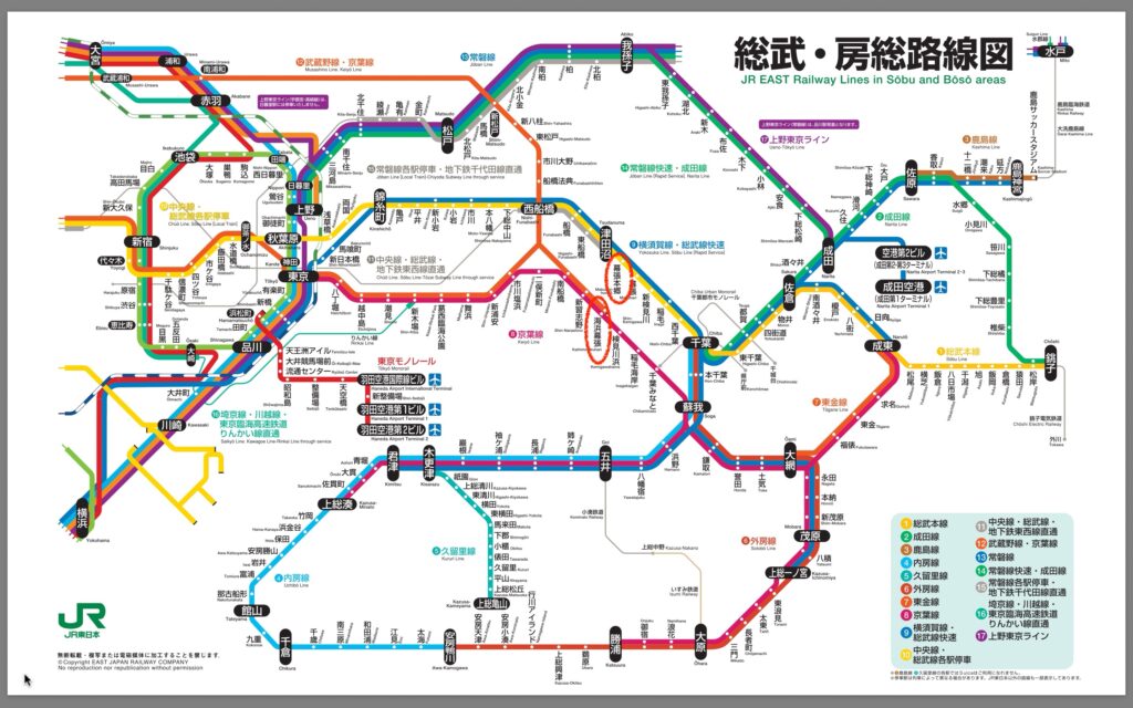 ジャンプフェスタ会場（幕張メッセ）最寄り駅・JR京葉線『海浜幕張駅』とJR総武線『幕張本郷駅』を示した路線図
