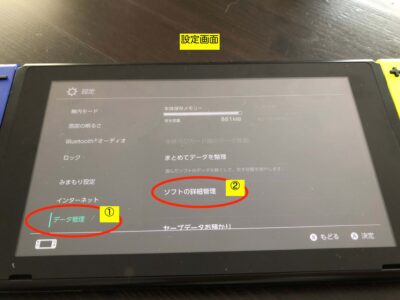 Nintendo Switchゲーム機本体の設定画面